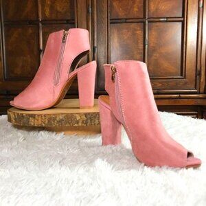 NWOT Rose Faux Suede Open Toe Sling Back Side Zipper Heeled Shoe